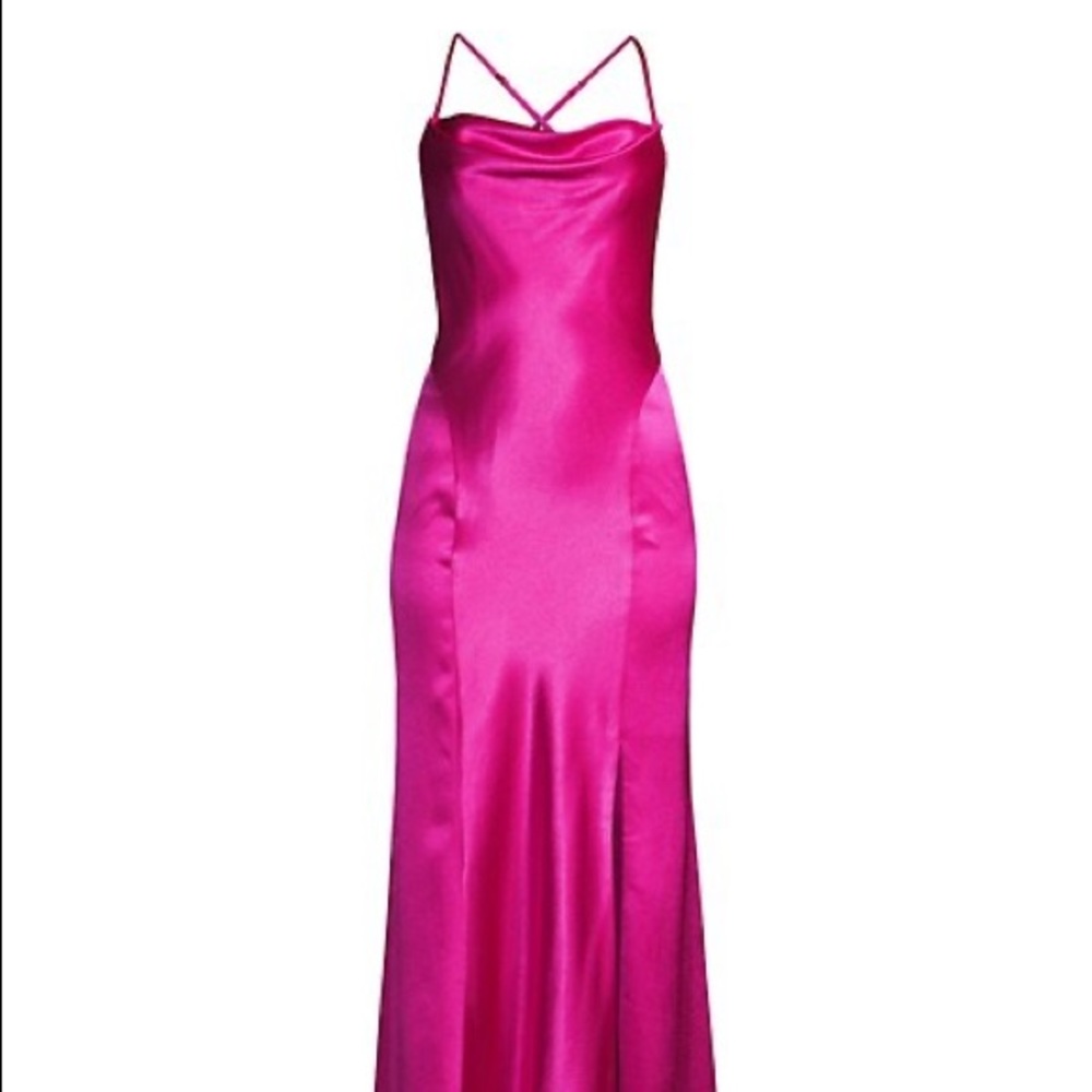 aidan mattox cowl neck satin maxi dress gown